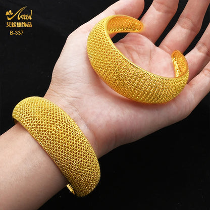 ANIID Dubai 24k Golden Cuff Bangles For Women African Luxury Charm Bracelet Bangles Nigerian Wedding Gold Color Jewelry Gifts