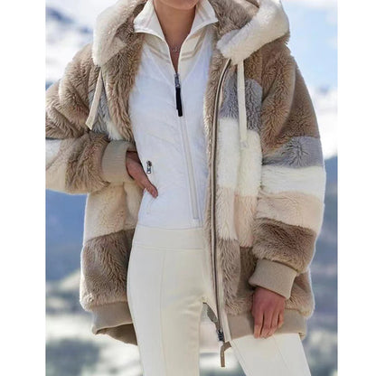 Oversized Jacket for Women Coat 2024 Autumn Winter Warm Plush Pocket Hooded Streetwear Loose Lady Zipper Cashmere Outerwear Coat
