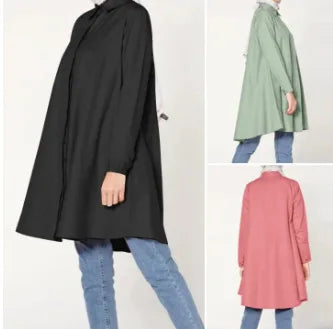 2024 Muslim Fashion Abayas for Women Oversized Solid Loose Casual Cardigan Lapel Button Tops Ladies Modest Blouses Elegant Shirt