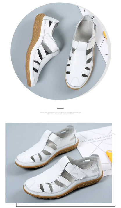 Women Ladies Female Mother Genuine Leather Shoes Sandals Gladiator Summer Beach Cool Hollow Soft Hook Loop Shoes