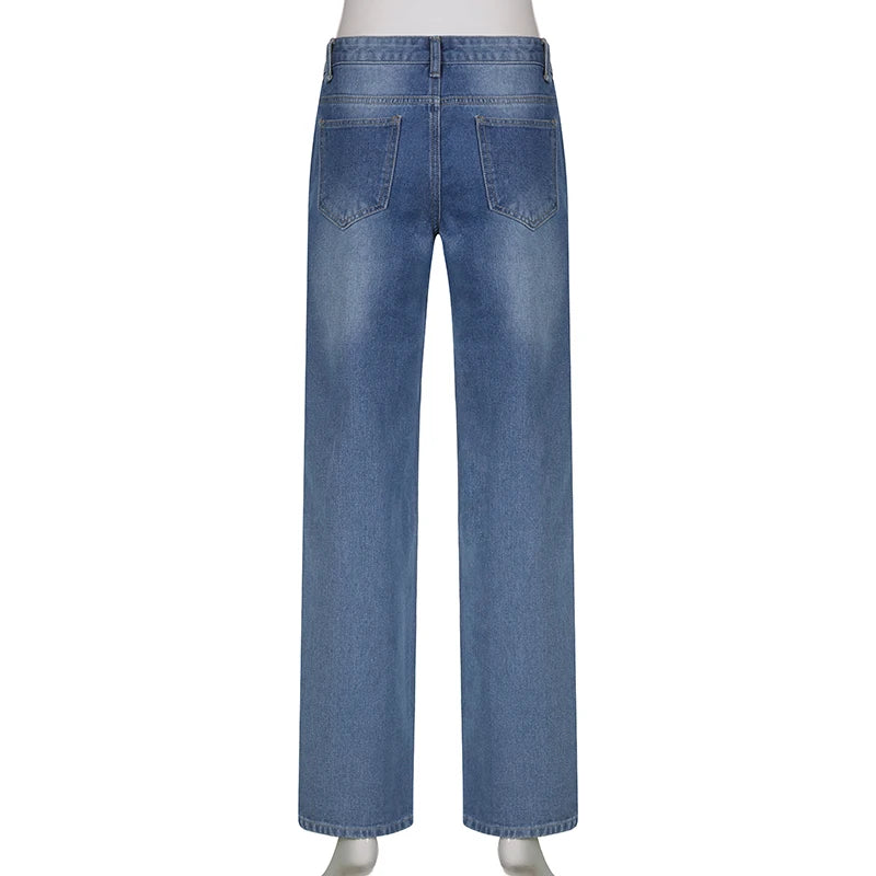 Women's Floral Print Jeans Straight Pants