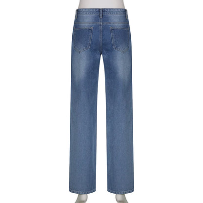 Women's Floral Print Jeans Straight Pants