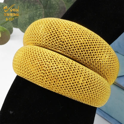 ANIID Dubai 24k Golden Cuff Bangles For Women African Luxury Charm Bracelet Bangles Nigerian Wedding Gold Color Jewelry Gifts