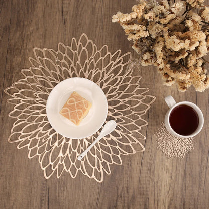 10CM/38CM Vinyl Hollow Out Cup Coaster PVC Flower Round Irregular Placemat Pads for Kitchen Christmas Wedding Party Home Decor