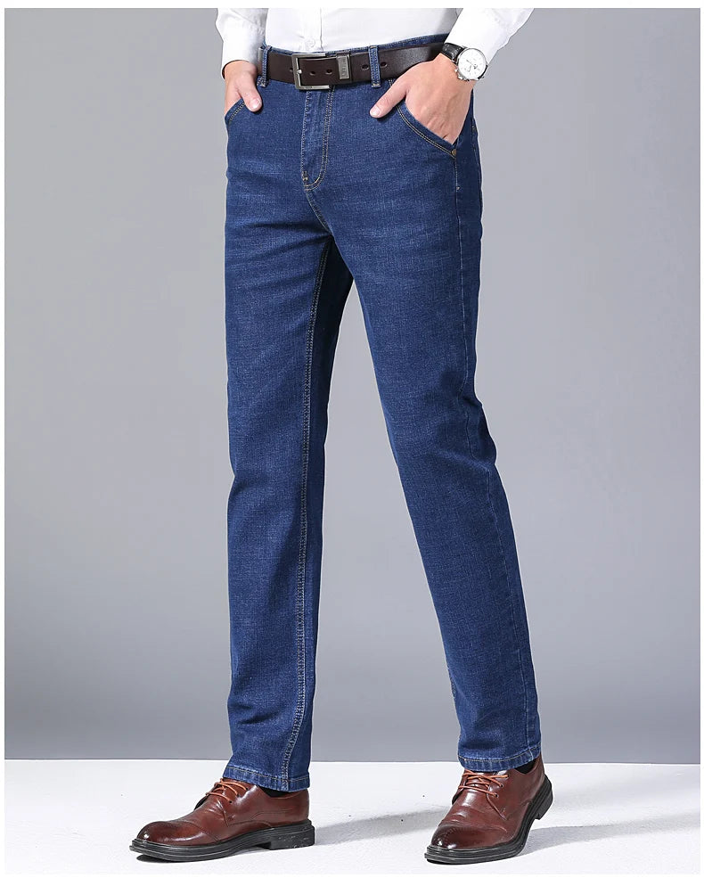 2024 NEW Men's Fashion Business Jeans Classic Style Casual Stretch Slim Jean Pants Male Brand Denim Trousers Black Blue