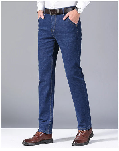 2024 NEW Men's Fashion Business Jeans Classic Style Casual Stretch Slim Jean Pants Male Brand Denim Trousers Black Blue