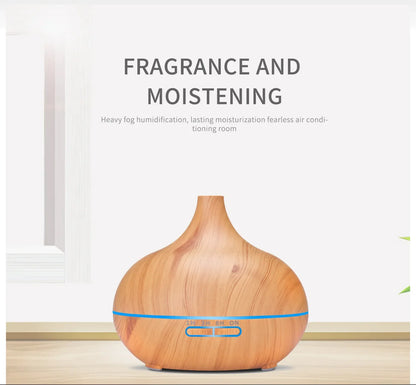 500ml Air Humidifier Aromatherapy Essential Oil Diffuser Wood Grain Ultrasonic Remote Control 7 Color Lights For Home Bedroom