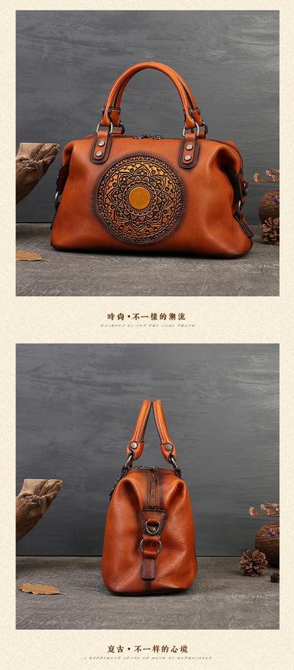 MOTAORA Retro Handmade Women Handbag For Ladies Genuine Leather Should Bags Bohemian Style Soft Cow Boston 2024 Luxury Handbags