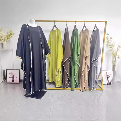 Muslim Women Dress Two Piece Set Eid Ramadan Morocco Dubai Open Abayas Vestidos Arab Cardigan Robe Suit Islam Modest Kaftan