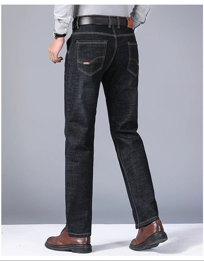 2024 NEW Men's Fashion Business Jeans Classic Style Casual Stretch Slim Jean Pants Male Brand Denim Trousers Black Blue
