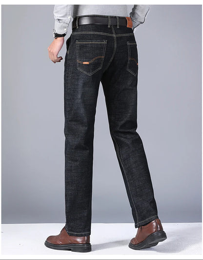 2024 NEW Men's Fashion Business Jeans Classic Style Casual Stretch Slim Jean Pants Male Brand Denim Trousers Black Blue
