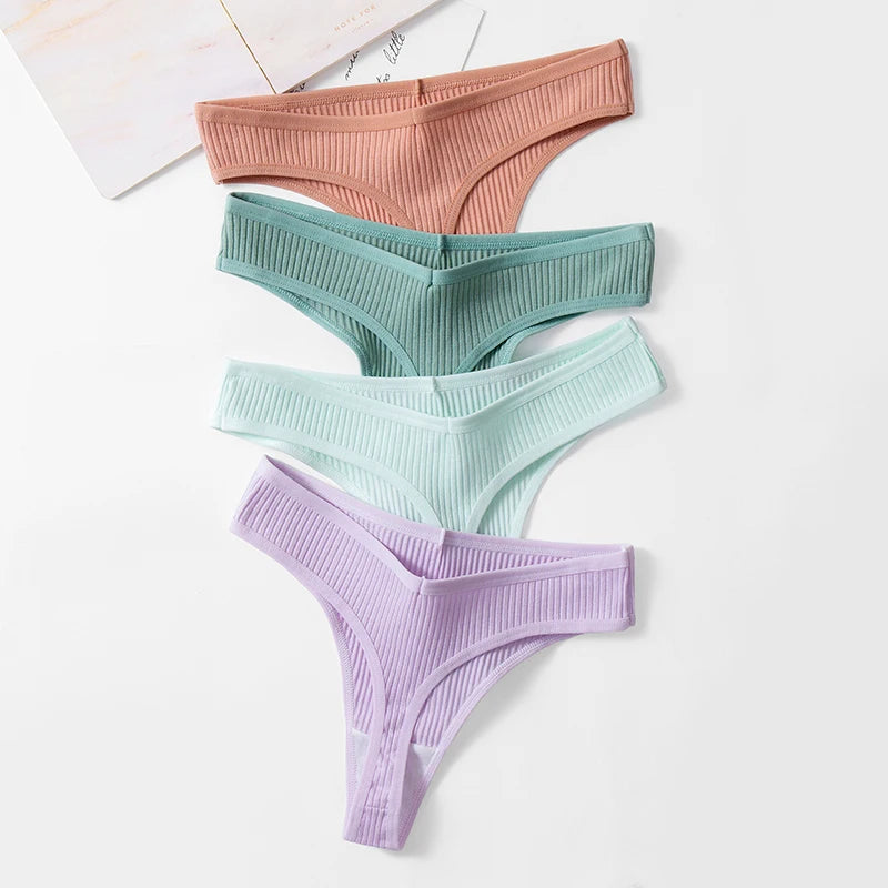 BZEL 3PCS Sexy Women Panties Comfortable G-String Lingerie Striped Low-Rise Thongs Sports Underpants Cotton Breathable Underwear