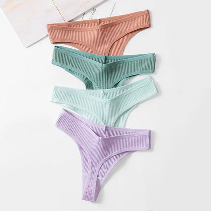 BZEL 3PCS Sexy Women Panties Comfortable G-String Lingerie Striped Low-Rise Thongs Sports Underpants Cotton Breathable Underwear