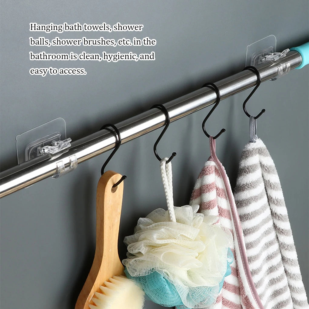1/2pcs Nail-Free Adjustable Curtain Rod Holder Clamp Hook Rod Bracket Holders Adhesive Wall Curtain Fixed Clip Hanging Rack Hook