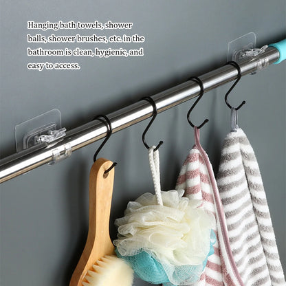 1/2pcs Nail-Free Adjustable Curtain Rod Holder Clamp Hook Rod Bracket Holders Adhesive Wall Curtain Fixed Clip Hanging Rack Hook