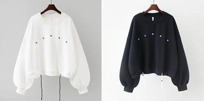 Y2k Sweatshirt For Women Short Embroidery Spring Autumn New Loose Korean Fashion Long Sleeve Drawstring Pullover Top Woman