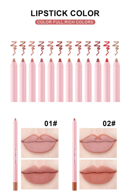 12 Colour Matte Lip Liner Pencil Carving Labial Makeup Lasting Brown Lip Liners Waterproof Lipstick Pen Lip Contouring Cosmetics