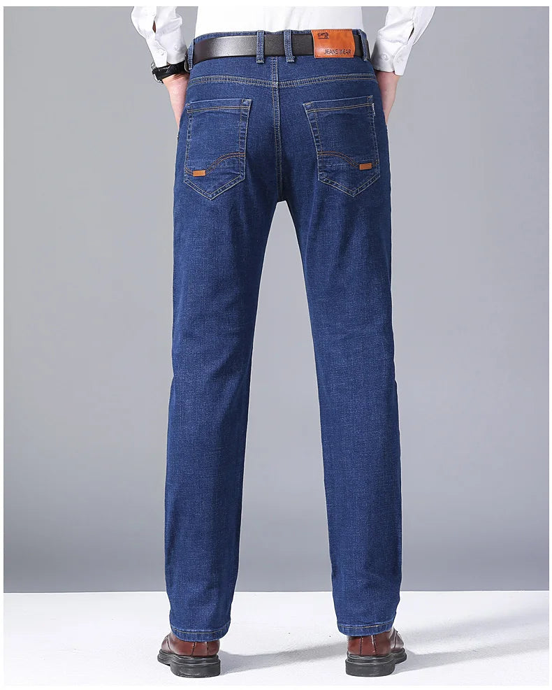 2024 NEW Men's Fashion Business Jeans Classic Style Casual Stretch Slim Jean Pants Male Brand Denim Trousers Black Blue
