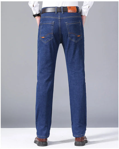 2024 NEW Men's Fashion Business Jeans Classic Style Casual Stretch Slim Jean Pants Male Brand Denim Trousers Black Blue