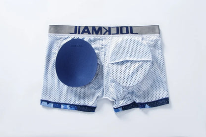 Men's Sexy Fashion Ice Silk Mesh Breathable Soft Comfortable Butt Lift Boxer Briefs Underwear Low Waist Camouflage Quick Dry