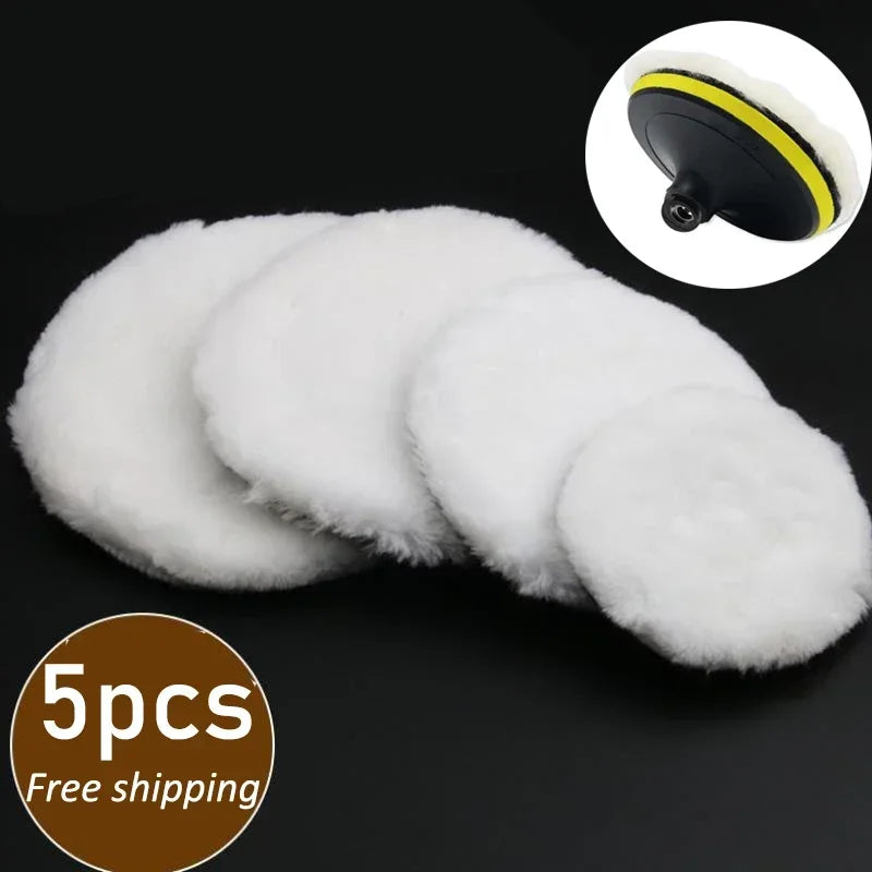 5Pcs Wool Car Polishing Pad Set For Polisher Machine Waxing Polishing Buffing Auto Paint Care Polisher Pads 3/4/5/6/7 Inch