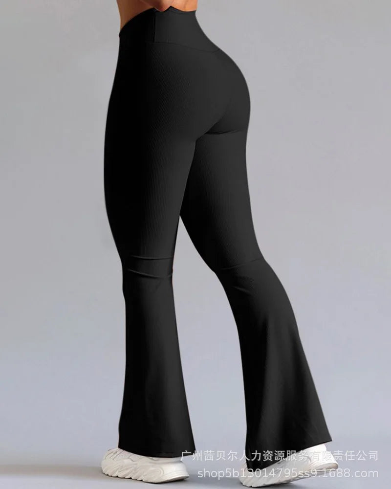 Leggings Flare Long Pants Solid Slim Fit Regular Splice Trousers