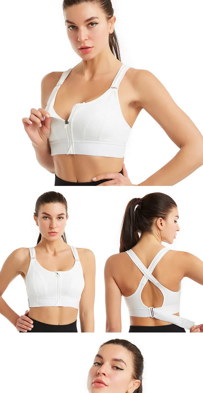 Women Sports Bras Tights Crop Top Yoga Vest Front Zipper Plus Size Adjustable Strap Shockproof Gym Fitness Athletic Brassiere