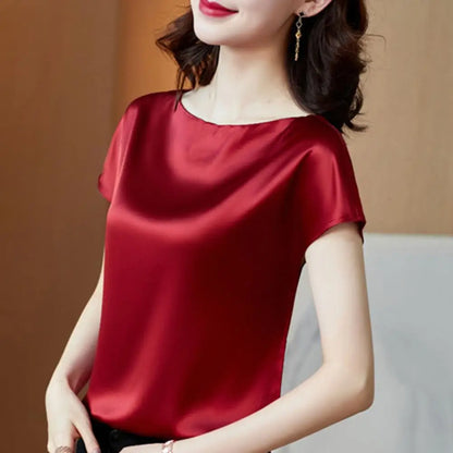 O Neck Lady T-shirt Blouse Spring Women Casual Solid Color Short Sleeve Blouses Shirts Loose Pullover Tunic Blusas Women Clothes