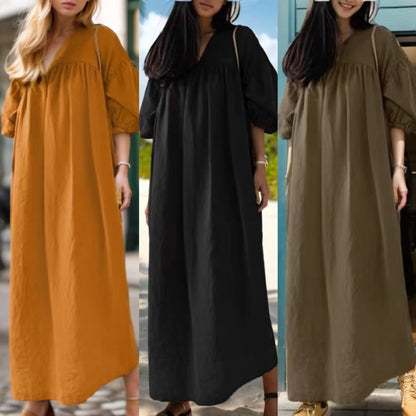 Solid Color Loose Abayas for Women Casual Elegant Cotton and Linen Long Dress Simple Muslim Dress Women Modest Islamic Clothing