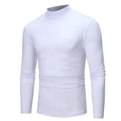Fashion Men's Casual Slim Fit Basic Turtleneck Cotton T-Shirt High Collar Pullover Male Autumn Spring Thin Tops Basic Bottoming