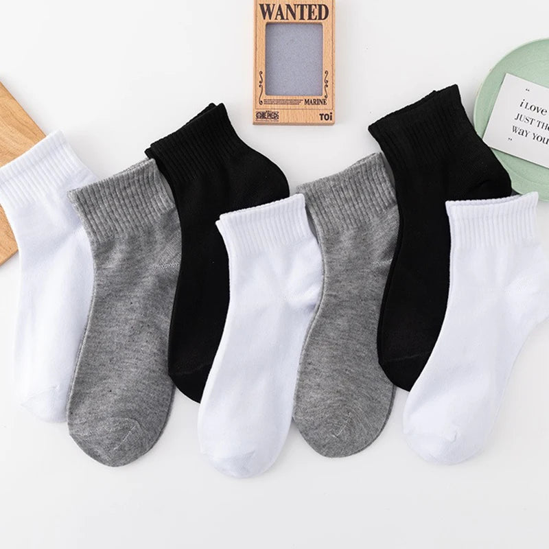 ALLTOOALL 5 Pairs/Lot Men's Solid Color Socks Black White Business Casual Sports Sock Man Cotton Mesh Breathable Short Socks