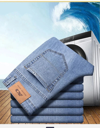New in Men's Straight Jeans Summer Thin Casual Stretch Fashion Business Casual Denim Pants Straight Classic Male Trousers