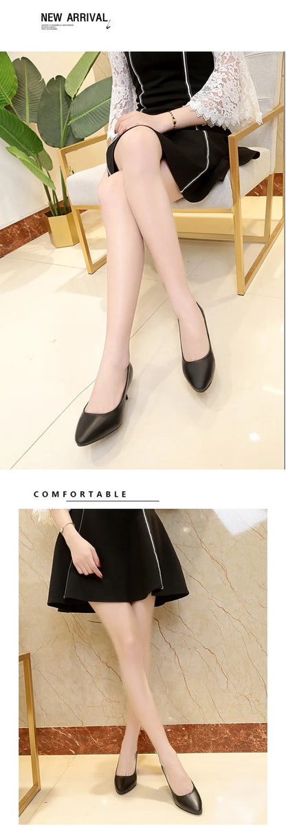 Work Professional Women's Shoes Shallow Mouth Work Stewardess Leather Hotel Employees High Heels Shoes Women