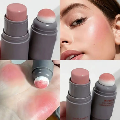 Double head Sponge Powder Blusher Lip&Cheek Dual-use Matte Makeup Natural Rouge Powder Blusher Stick light Nature Cosmetic