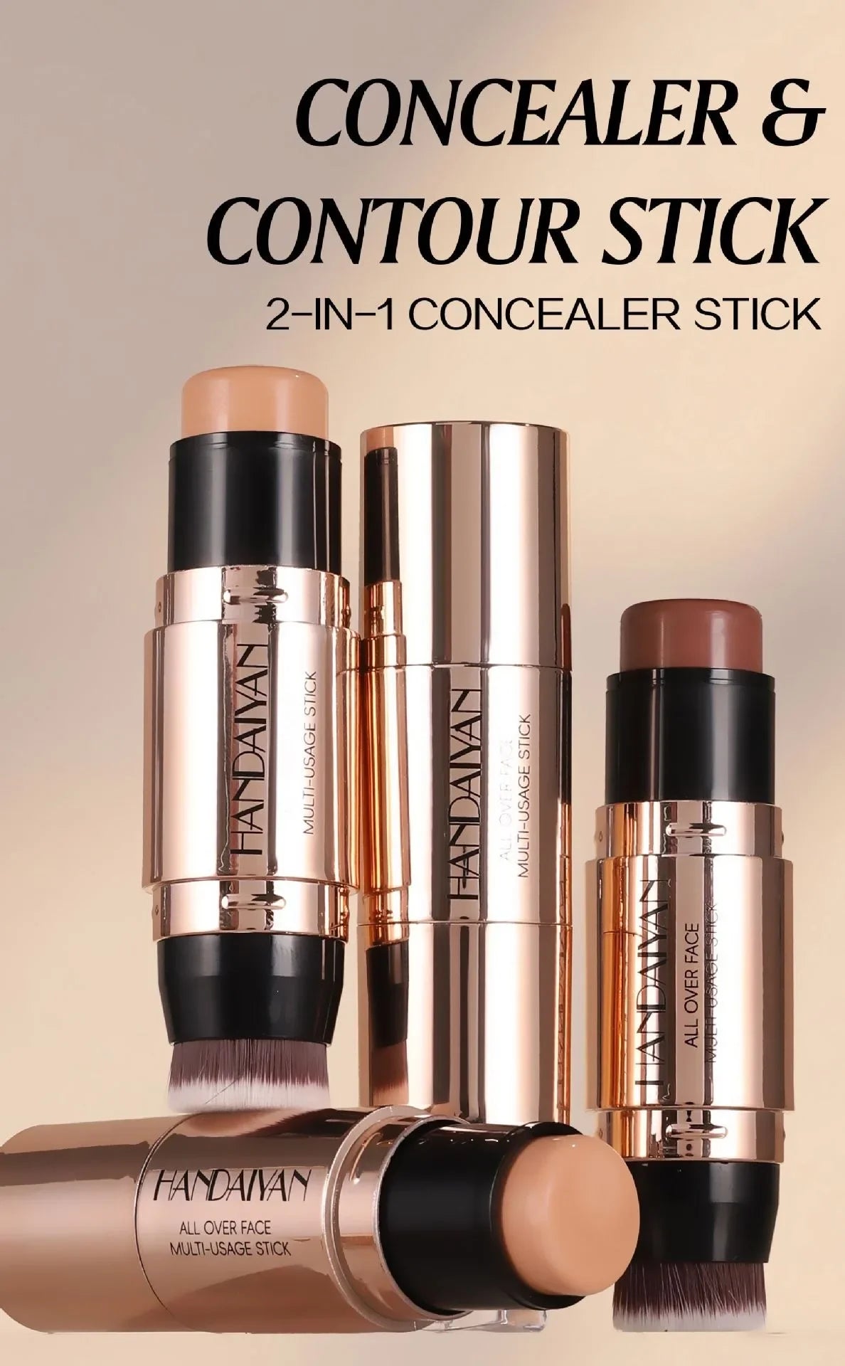 Double-headed Face Bronzer Highlighter Stick Concealer with Brush Face Contour Cream Moisturizing Natural 3D Nose Shadow Makeup