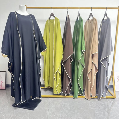 Muslim Women Dress Two Piece Set Eid Ramadan Morocco Dubai Open Abayas Vestidos Arab Cardigan Robe Suit Islam Modest Kaftan