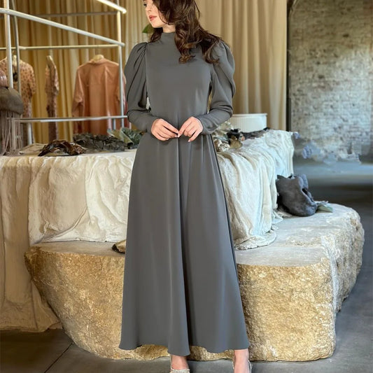 Women Eid Muslim Dresses Lantern Sleeve Morocco Ramadan Solid Sashes Vestidos Dubai Kaftan Arab Slim Casual Abayas Modest