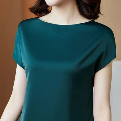 O Neck Lady T-shirt Blouse Spring Women Casual Solid Color Short Sleeve Blouses Shirts Loose Pullover Tunic Blusas Women Clothes