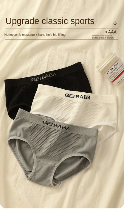 3PCS Panties Sports Briefs Large Size Lingerie Soft Underpanties Mid-rise Breathable Solid Color Women's Intimates Underwear