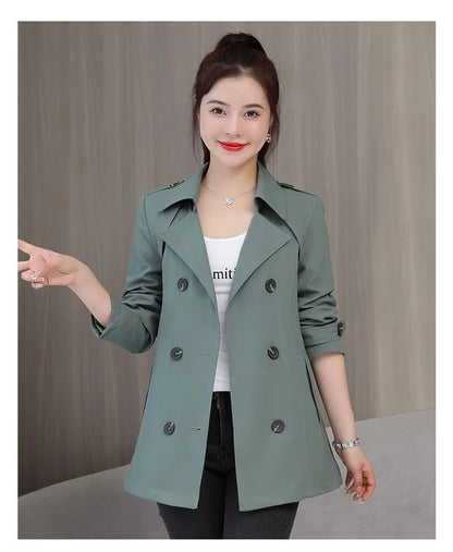 Women's Jacket 2024 New Spring Long Sleeves Stand Collar Casual Windbreaker Female Double-breasted With Belt Outerwear