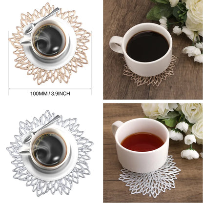 10CM/38CM Vinyl Hollow Out Cup Coaster PVC Flower Round Irregular Placemat Pads for Kitchen Christmas Wedding Party Home Decor