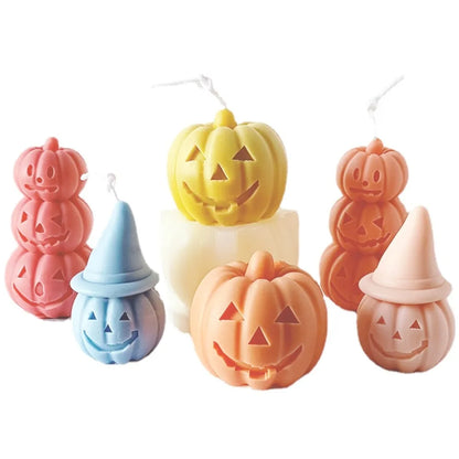 3 Layer Expression Pumpkin Candle Making Set Halloween Witch Hat Cushaw Resin Silicone Mold Squash Party Chocolate Plaster Decor