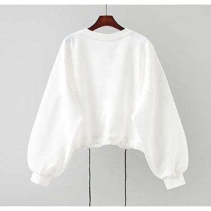 Y2k Sweatshirt For Women Short Embroidery Spring Autumn New Loose Korean Fashion Long Sleeve Drawstring Pullover Top Woman