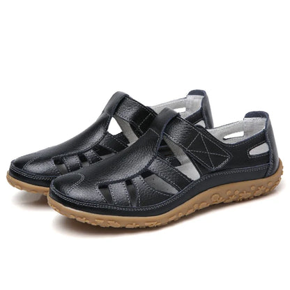 Women Ladies Female Mother Genuine Leather Shoes Sandals Gladiator Summer Beach Cool Hollow Soft Hook Loop Shoes