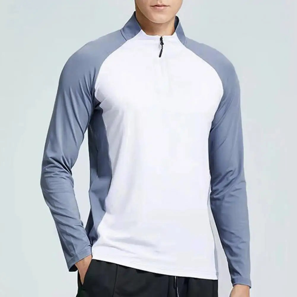 Men Slim Fit Track Top Men's Half Zipper Stand Collar Sports T-shirt with Long Sleeves for Running Fitness Training Breathable