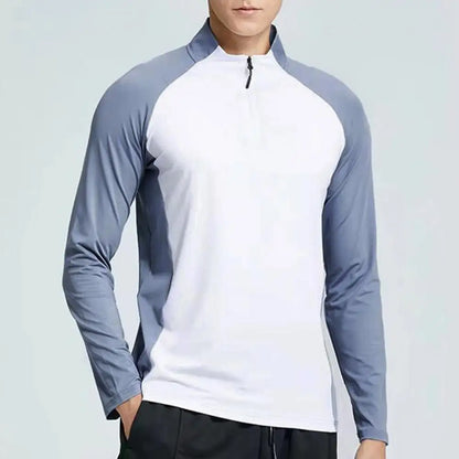 Men Slim Fit Track Top Men's Half Zipper Stand Collar Sports T-shirt with Long Sleeves for Running Fitness Training Breathable