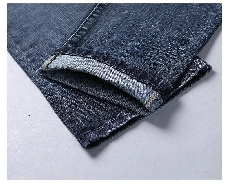 2025 Fashion Four Seasons Classic Blue Black Work Denim Trousers  Men's Jeans Casual Straight Stretch Male Brand Clothing