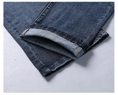 2025 Fashion Four Seasons Classic Blue Black Work Denim Trousers  Men's Jeans Casual Straight Stretch Male Brand Clothing