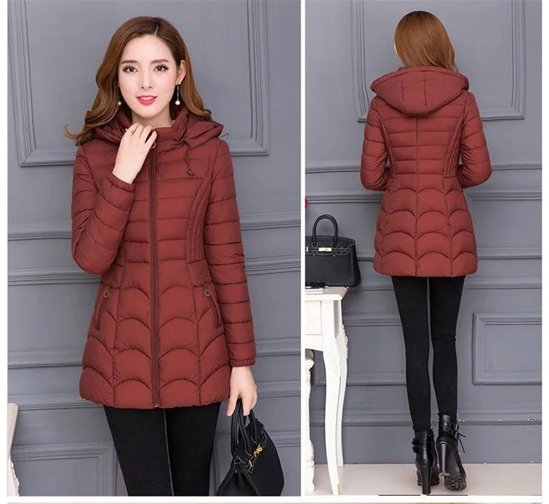 Winter Coat Women 2024 Fashion Middle Age Mother Slim Down Cotton Hooded Jacket Plus Size Casual Solid Warm Thick Outwear Parka