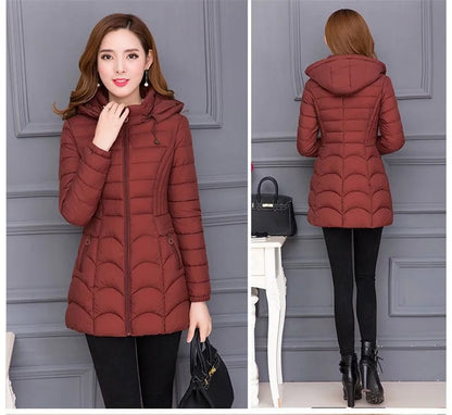 Winter Coat Women 2024 Fashion Middle Age Mother Slim Down Cotton Hooded Jacket Plus Size Casual Solid Warm Thick Outwear Parka